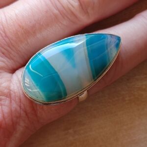 Ocean-Blue Botswana Agate Ring in 925 Sterling Silver  (9)